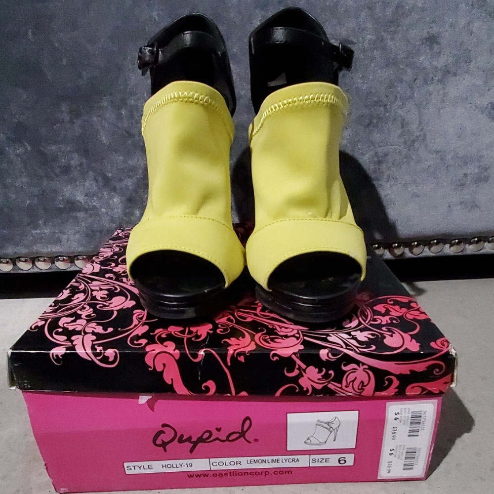Neon Lycra Peep Toe Strap High Heels